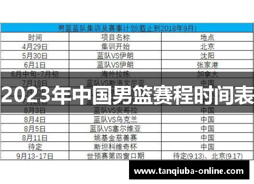 2023年中国男篮赛程时间表 2023年中国男篮赛程时间表